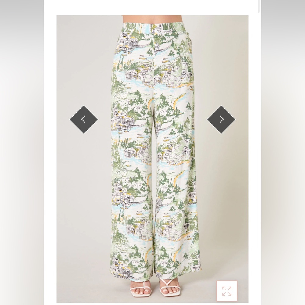 Toile print wide leg pants